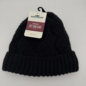 Northeast Outfitters Cozy Cabin Beanie Womens Black Fleece Lined Knit Winter Hat